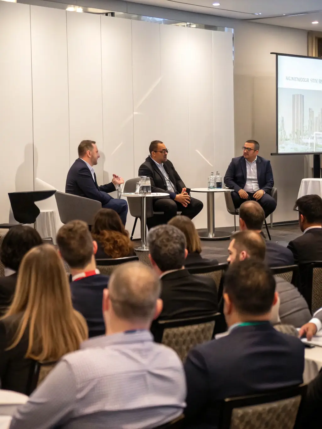 A dynamic image of a panel discussion featuring filmmakers and industry experts, engaging in a lively conversation about the future of cinema and its role in society.